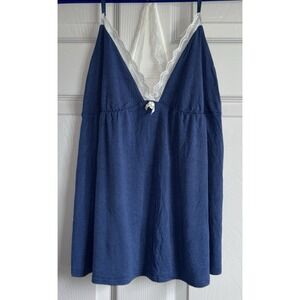 Fleur't Camisole Tank Women's Size‎ L Blue Babydoll Lace Trimmed Strappy Y2K